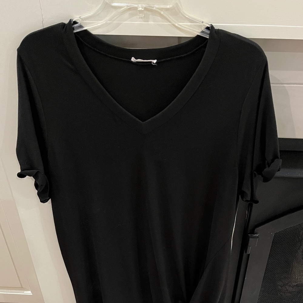 Jodifil medium black dress with ruching at hem-34” long-19” across chest